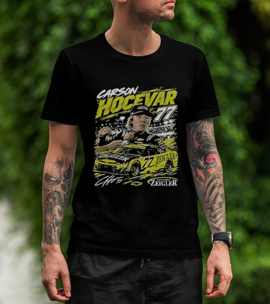 Carson Hocevar 77 Cartoon Race Car And Driver T-Shirt