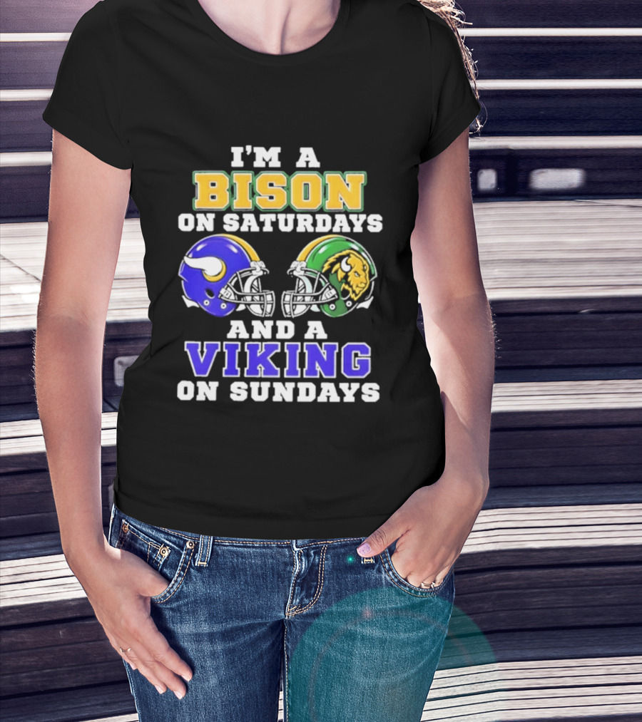 I'm A Bison On Saturdays And A Viking On Sundays Football Helmet T-Shirt