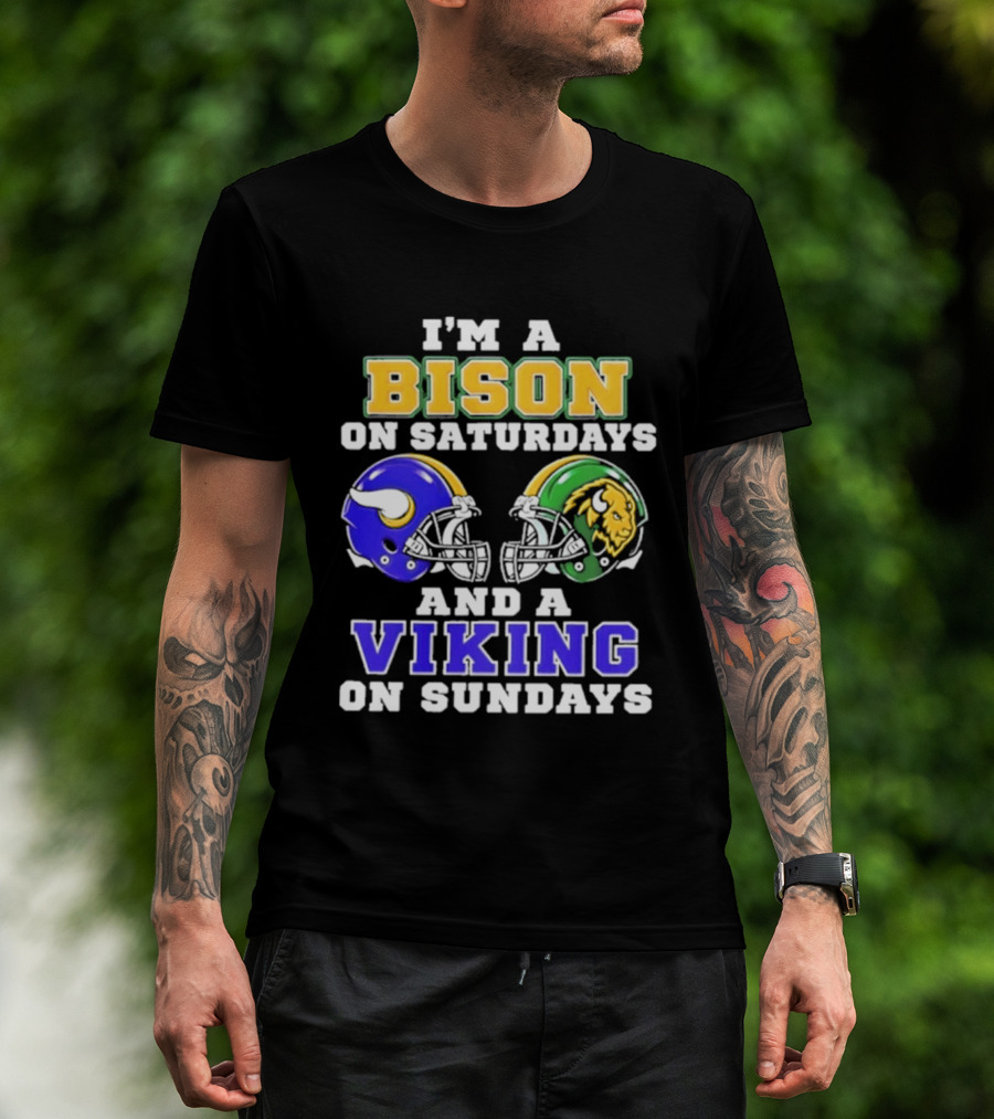 I'm A Bison On Saturdays And A Viking On Sundays Football Helmet T-Shirt