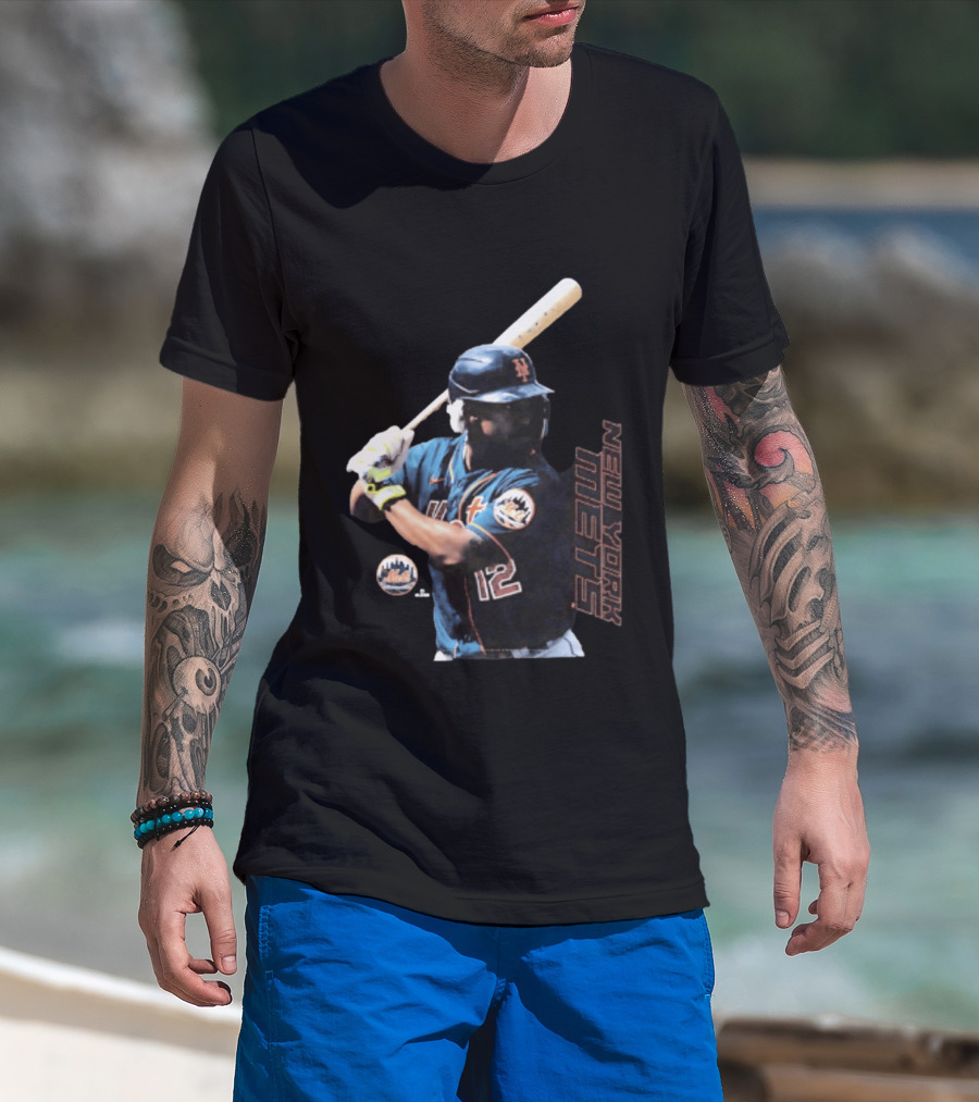 Francisco Lindor New York Mets MLB Number 12 Baseball Batting Action T-Shirt