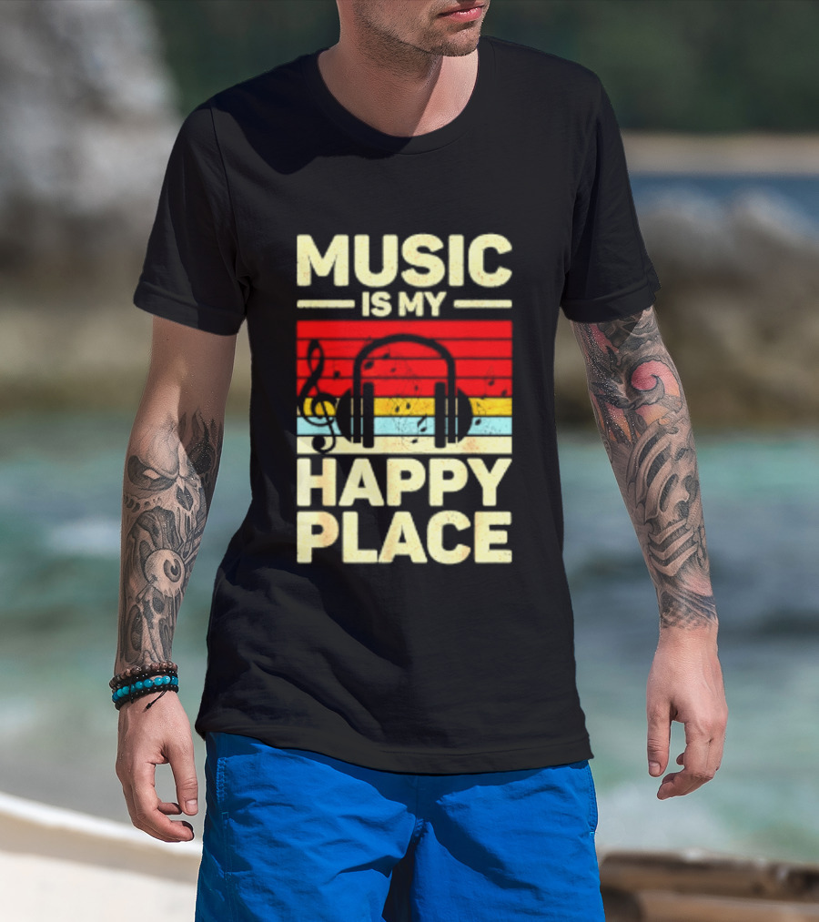Music Is My Happy Place Headphones EDM Vibes T-Shirt