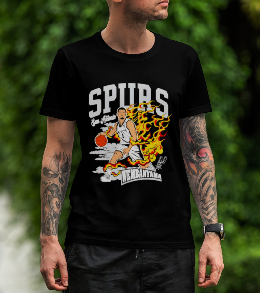 San Antonio Spurs Victor Wembanyama Fired Up Basketball Flames T-Shirt