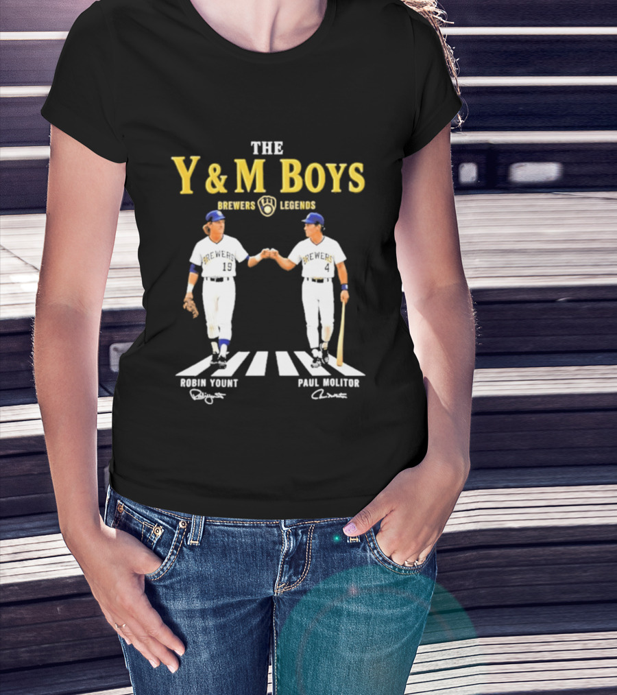 The Y&M Boys Brewers Legends Robin Yount Paul Molitor Abbey Road Fist Bump T-Shirt