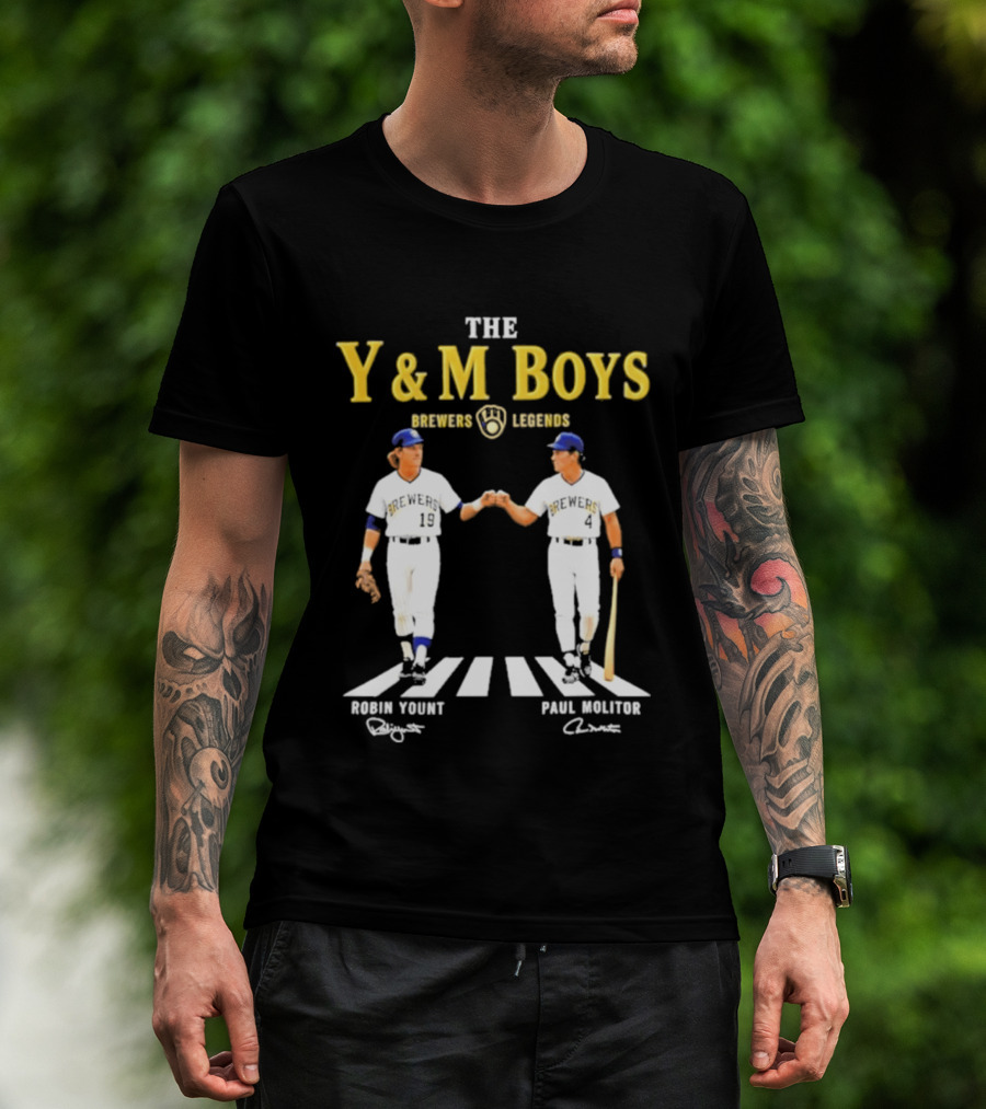The Y&M Boys Brewers Legends Robin Yount Paul Molitor Abbey Road Fist Bump T-Shirt