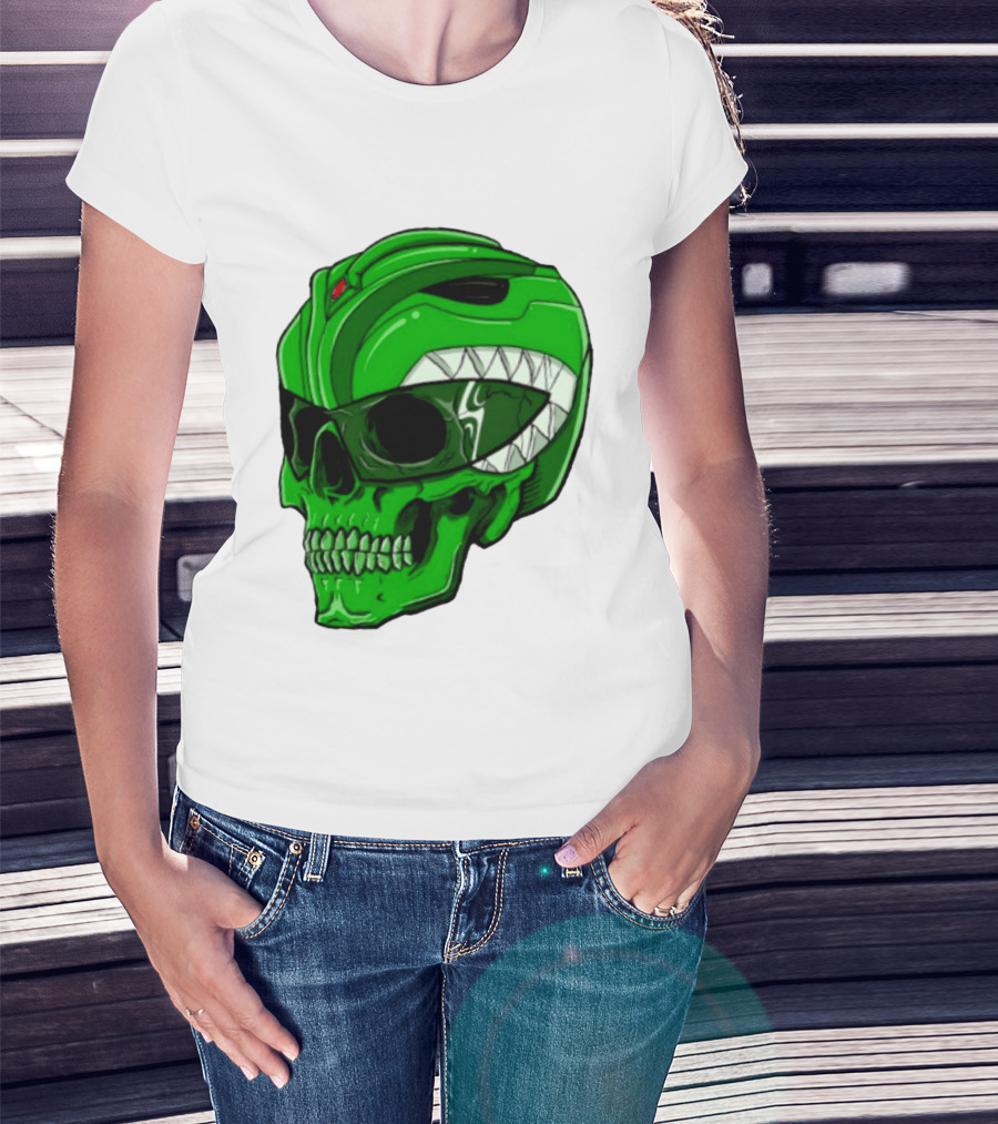 Mighty Morphin Power Rangers Green Ranger Zombie Skull Helmet Mashup T-Shirt