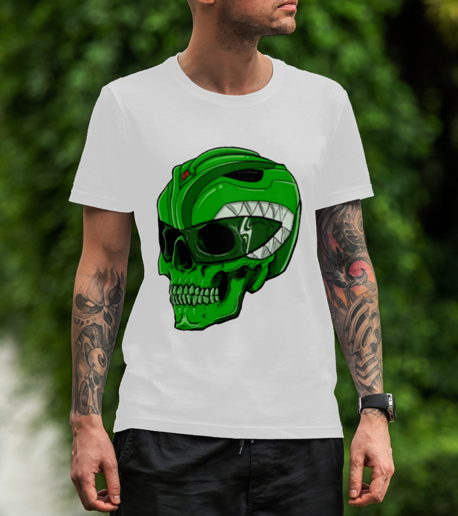 Mighty Morphin Power Rangers Green Ranger Zombie Skull Helmet Mashup T-Shirt