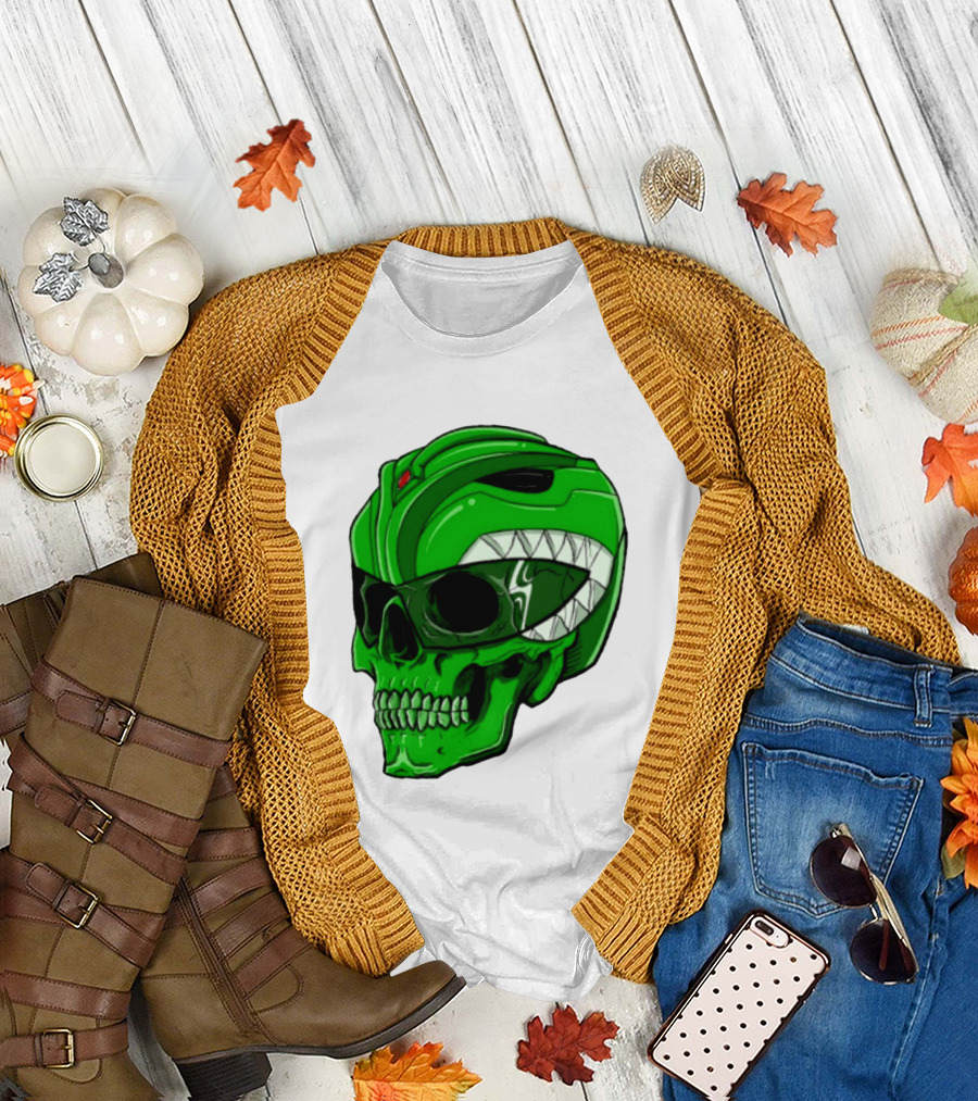 Mighty Morphin Power Rangers Green Ranger Zombie Skull Helmet Mashup T-Shirt