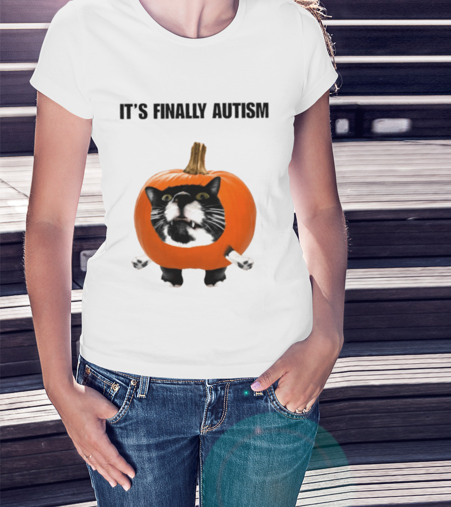 It's Finally Autism Cat Pumpkin T-Shirt