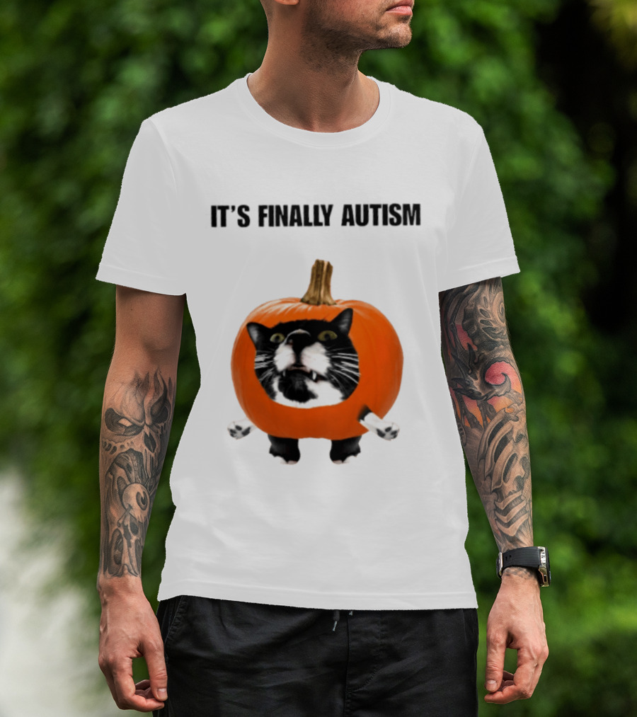 It's Finally Autism Cat Pumpkin T-Shirt