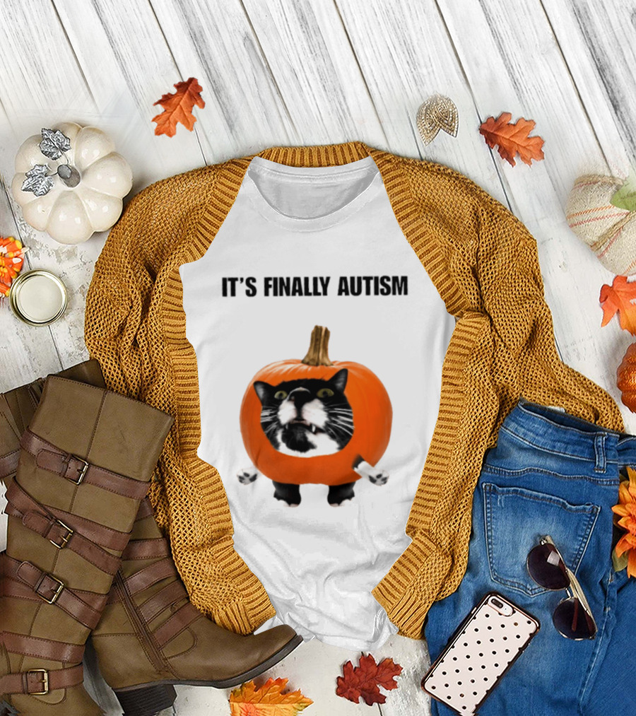 It's Finally Autism Cat Pumpkin T-Shirt