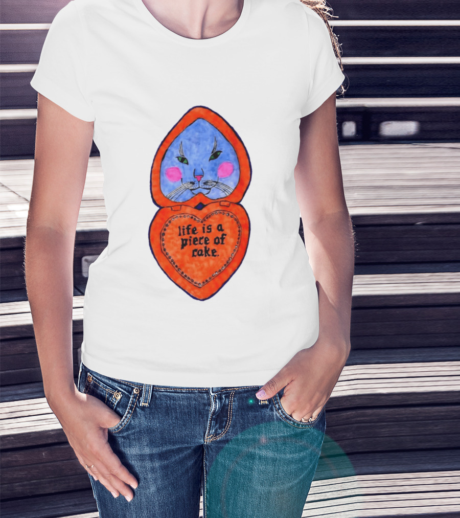 Life Is A Piece Of Cake Cat Heart Mirror T-Shirt