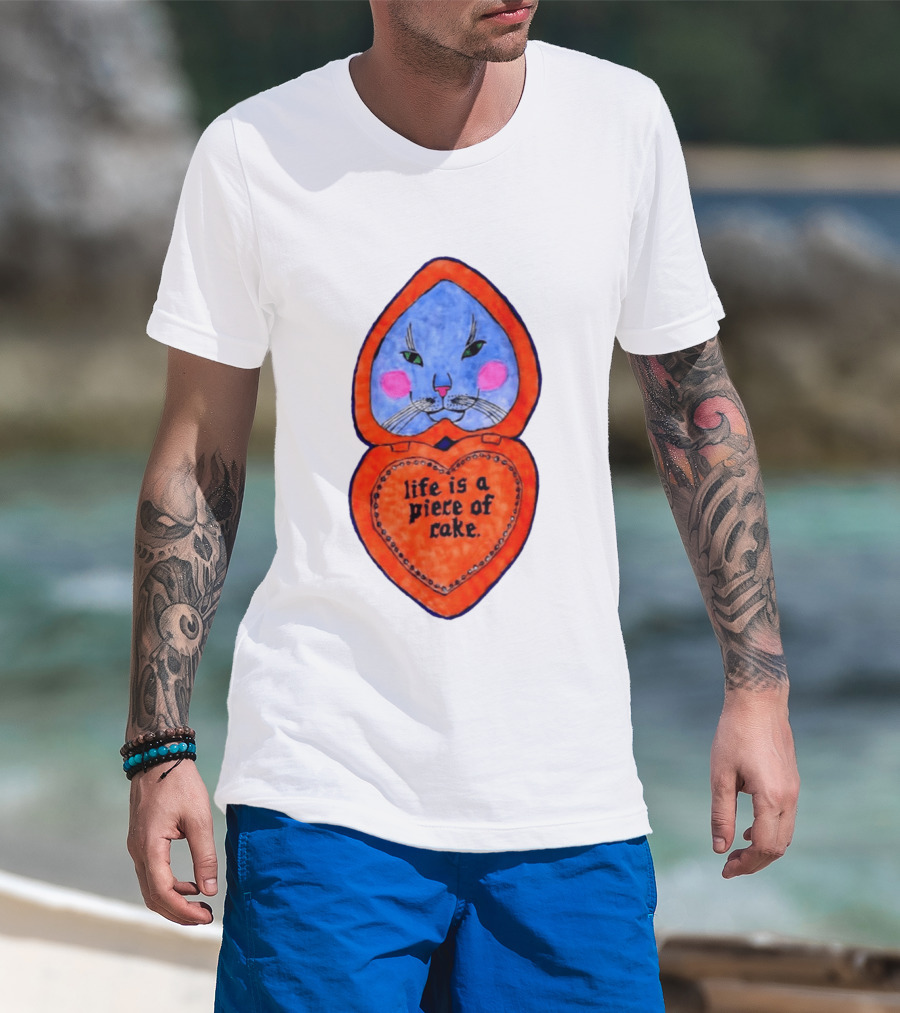 Life Is A Piece Of Cake Cat Heart Mirror T-Shirt