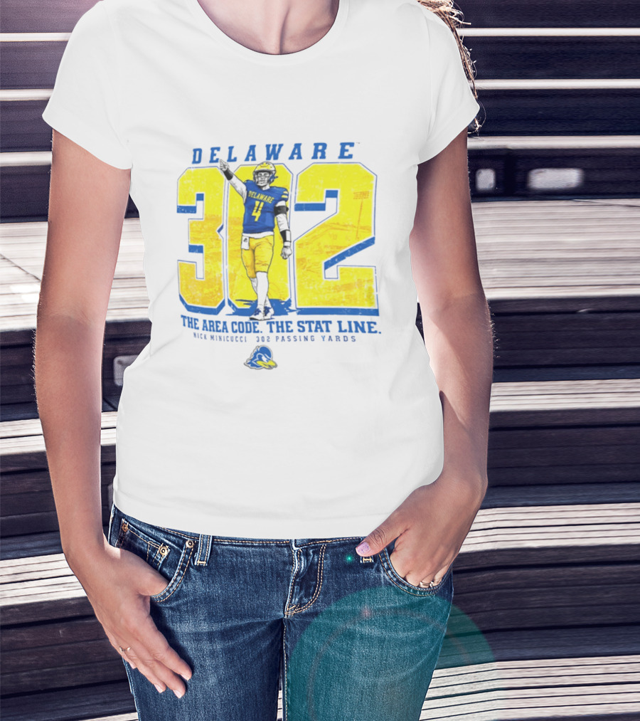 Delaware Blue Hens 302 The Area Code The Stat Line Nick Minicucci 302 Passing Yards T-Shirt