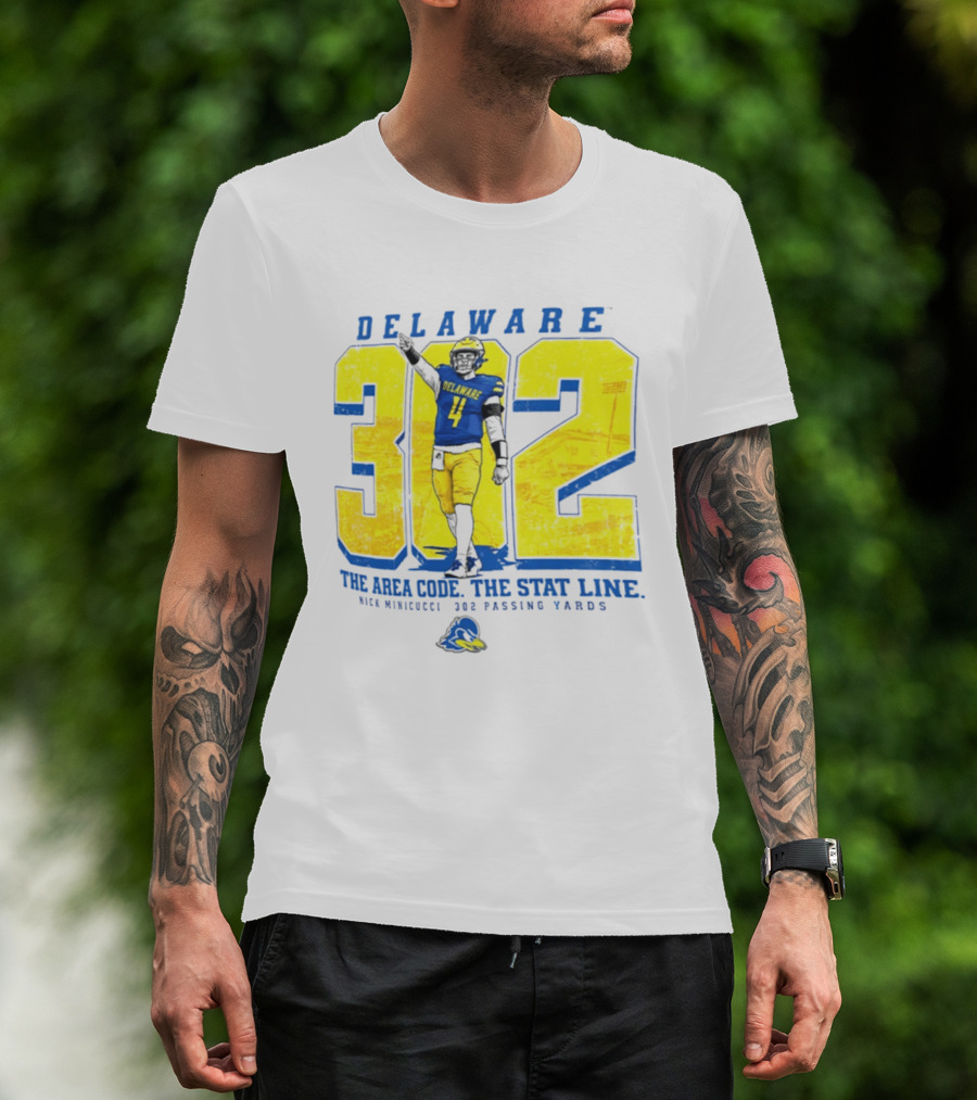 Delaware Blue Hens 302 The Area Code The Stat Line Nick Minicucci 302 Passing Yards T-Shirt