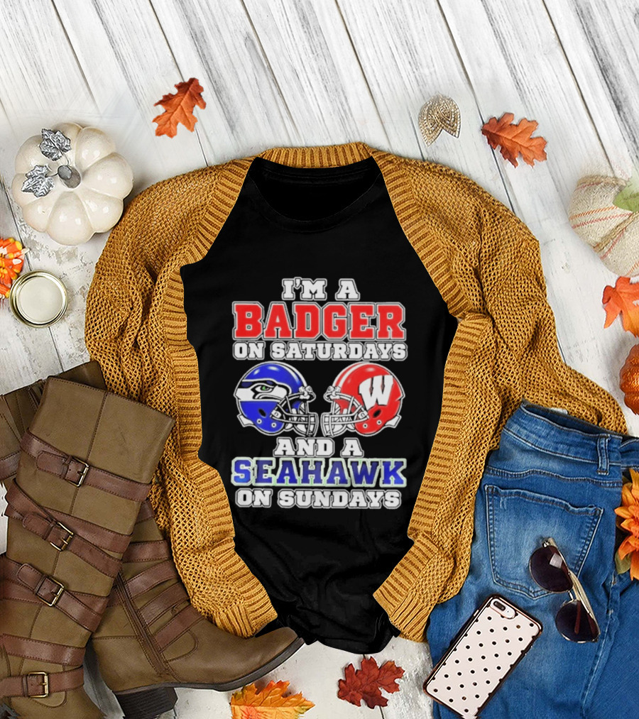 I'm A Badger On Saturdays And A Seahawk On Sundays Helmet T-Shirt