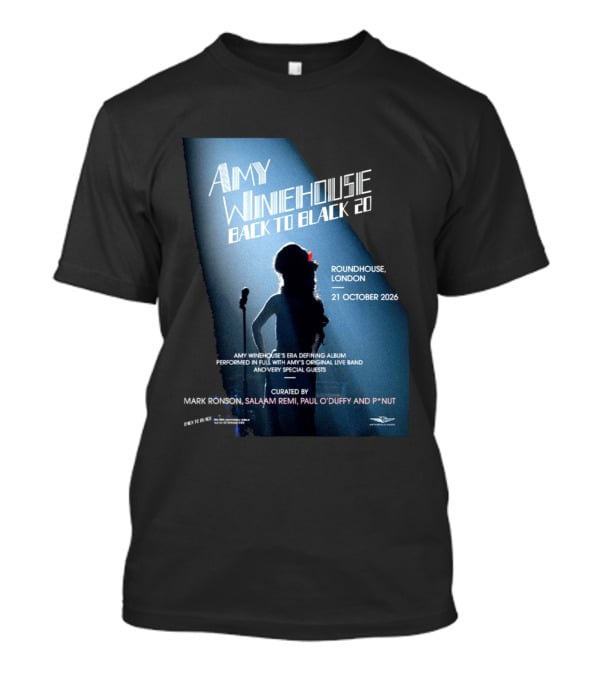 Amy Winehouse Back To Black 20 Roundhouse London 21 October 2026 Live Performance Event T-Shirt