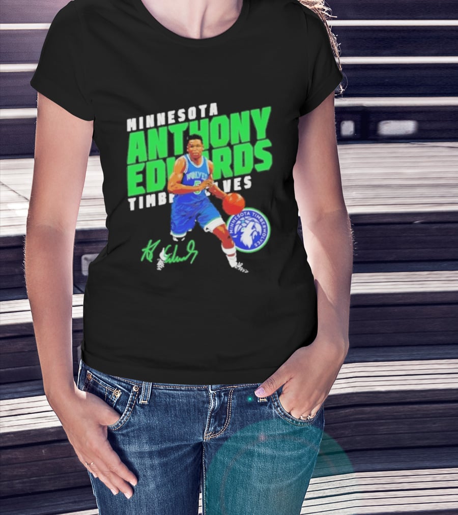 Minnesota Anthony Edwards Timberwolves Basketball Player Signature T-Shirt