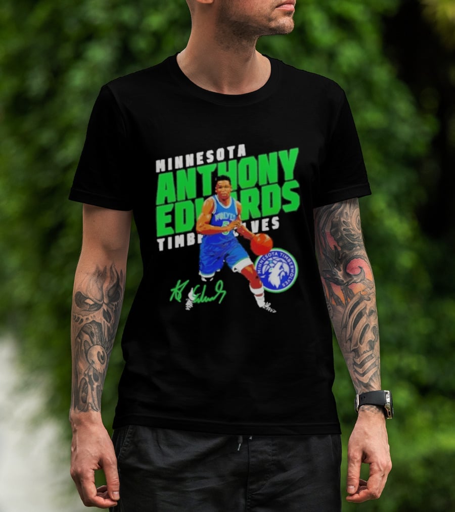 Minnesota Anthony Edwards Timberwolves Basketball Player Signature T-Shirt