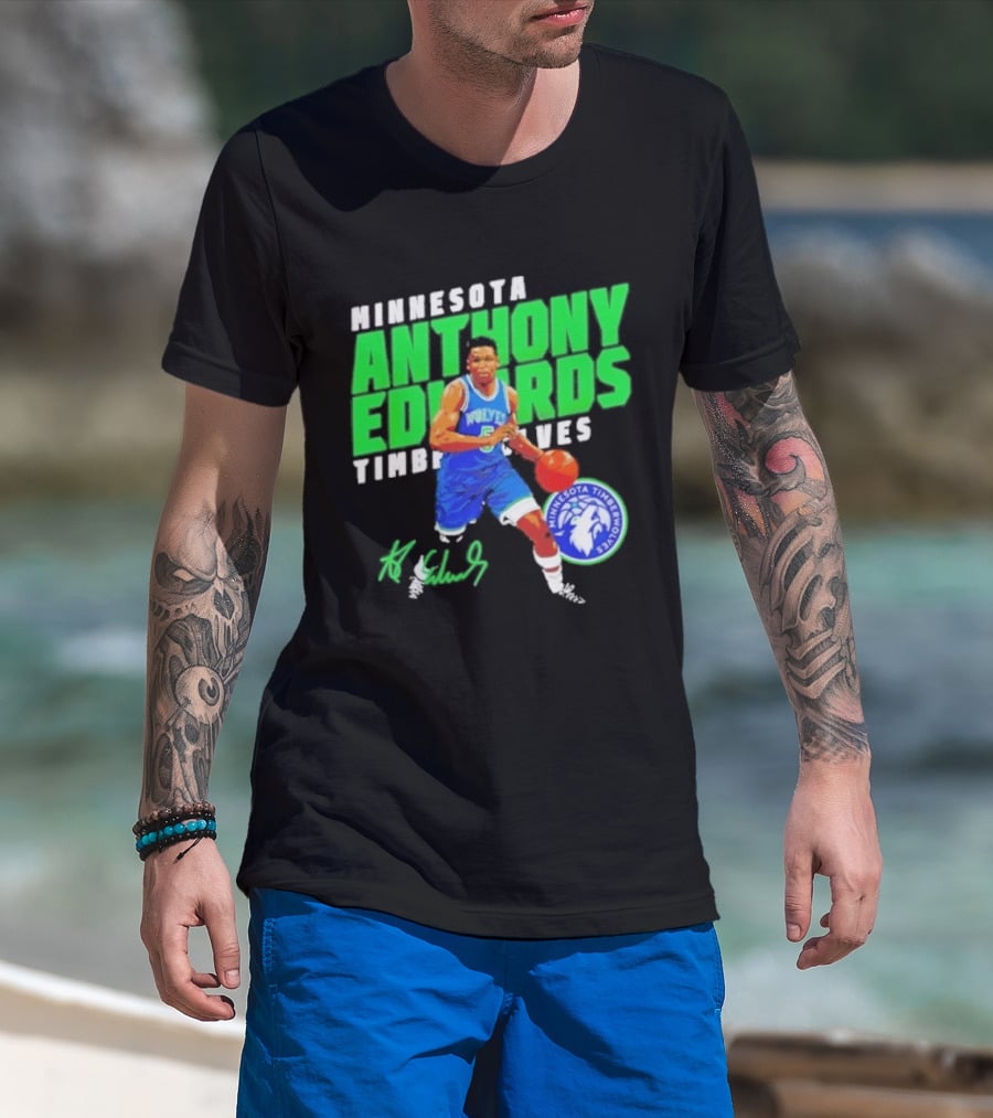 Minnesota Anthony Edwards Timberwolves Basketball Player Signature T-Shirt