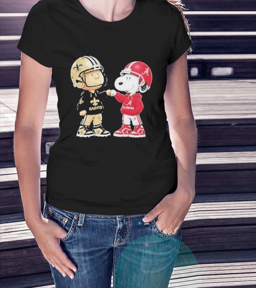 Charlie Brown Saints Snoopy Alabama Fist Bump Football T-Shirt