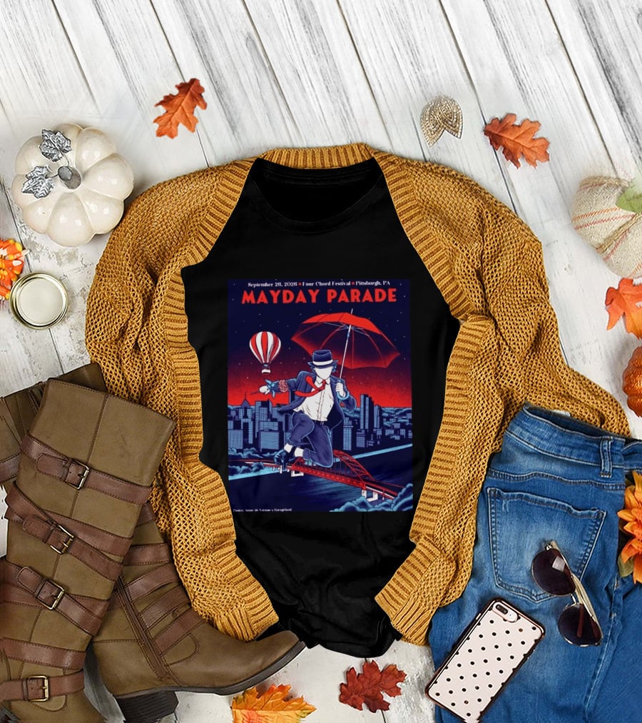 Mayday Parade September 26 2026 Four Chord Festival Pittsburgh PA Hot Air Balloon Umbrella Cityscape T-Shirt