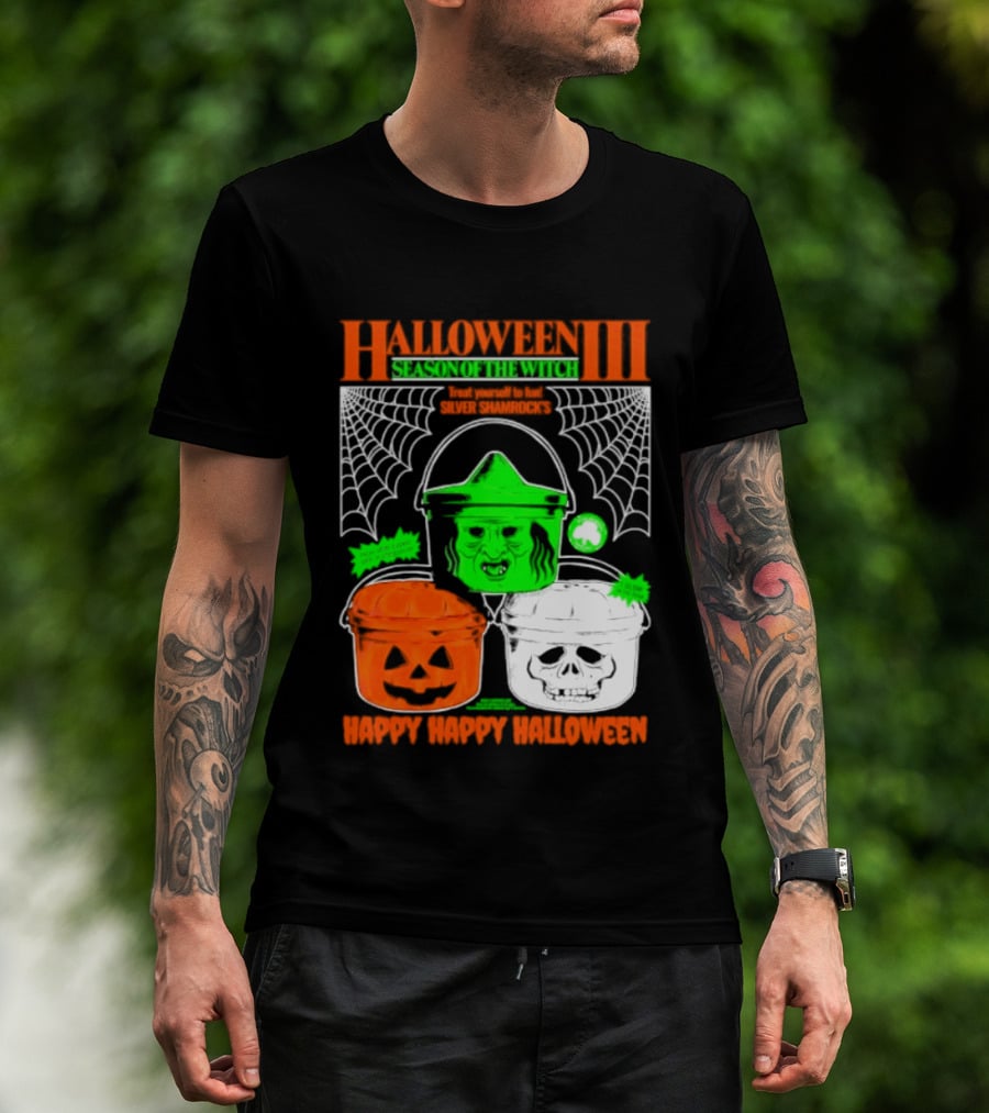 Halloween III Season Of The Witch Silver Shamrock Pumpkin Skull Witch Buckets Happy Happy Halloween T-Shirt