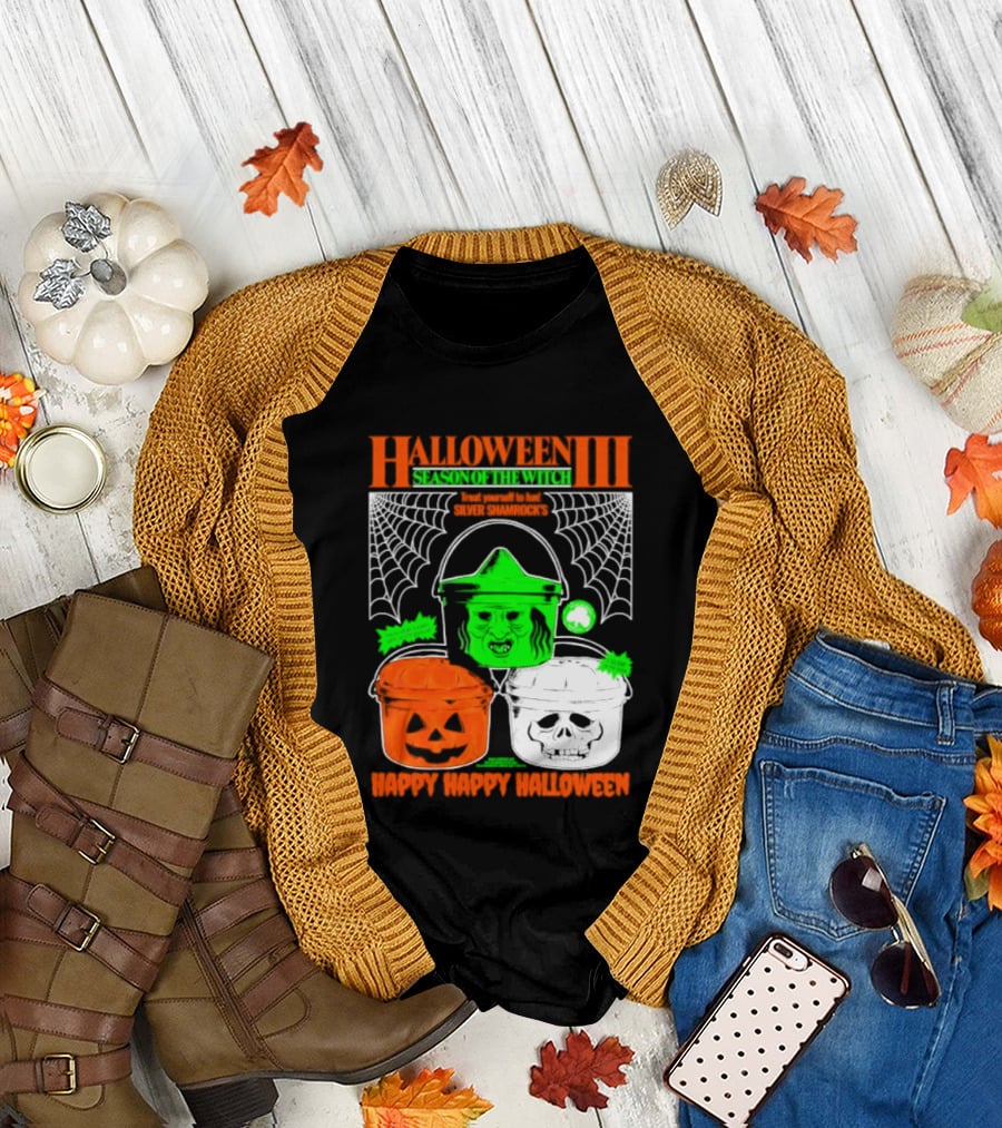 Halloween III Season Of The Witch Silver Shamrock Pumpkin Skull Witch Buckets Happy Happy Halloween T-Shirt