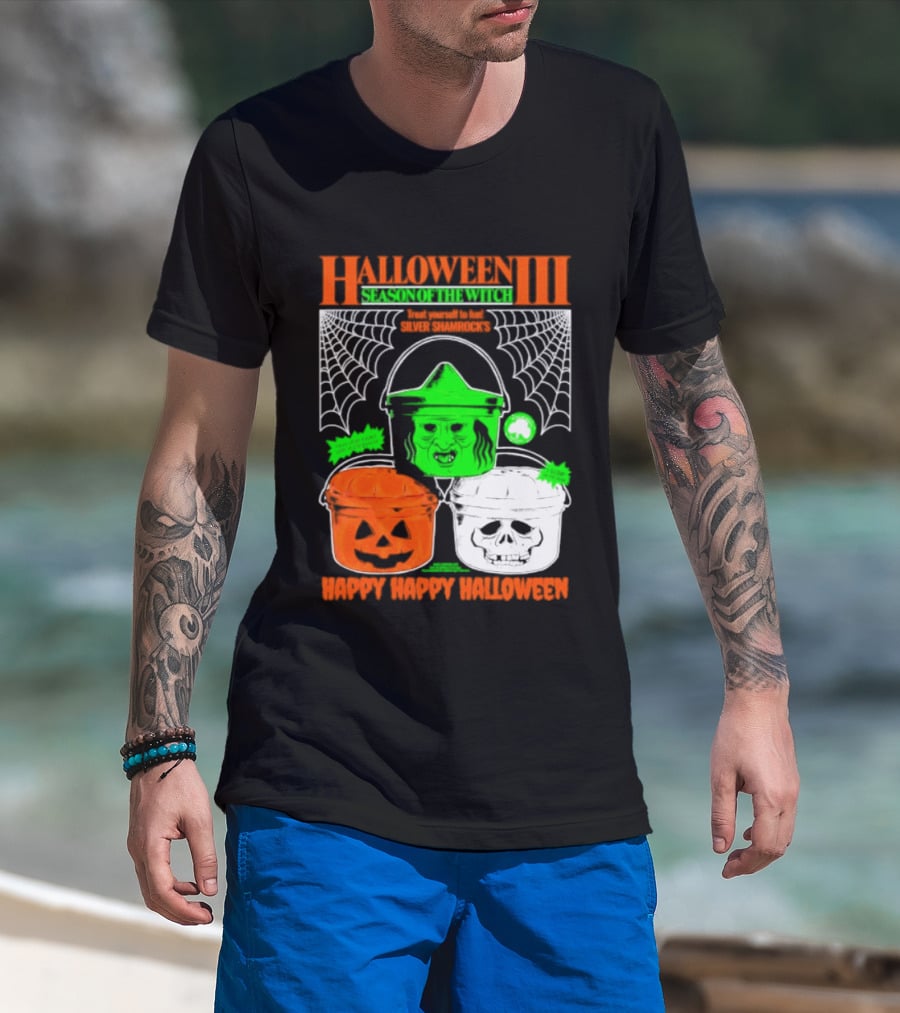 Halloween III Season Of The Witch Silver Shamrock Pumpkin Skull Witch Buckets Happy Happy Halloween T-Shirt