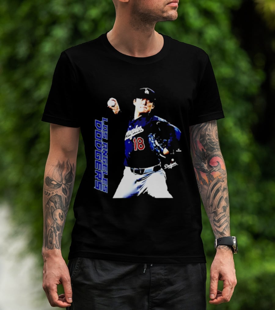 Los Angeles Dodgers Yoshinobu Yamamoto Number 18 MLB Pitcher Swing T-Shirt