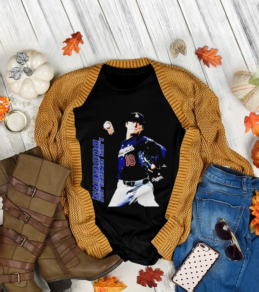 Los Angeles Dodgers Yoshinobu Yamamoto Number 18 MLB Pitcher Swing T-Shirt
