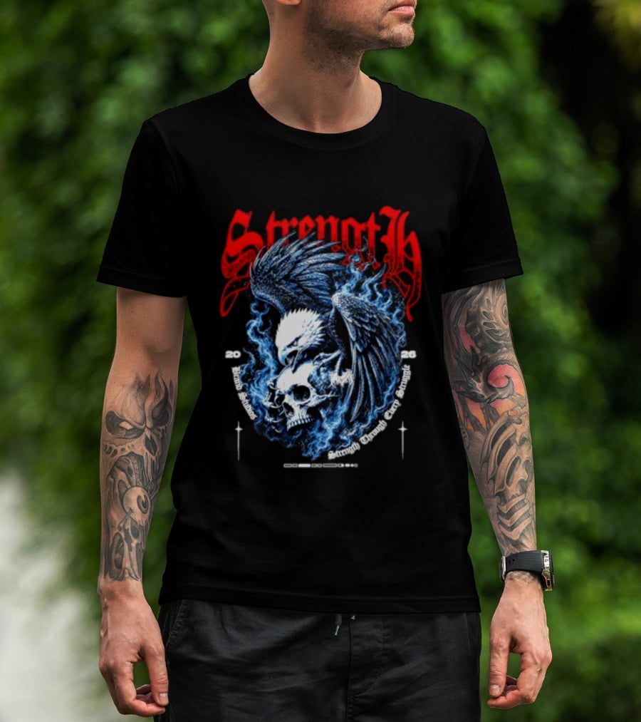 Strength 2026 Brand Studios Eagle Skull Strength Through Every Struggle T-Shirt
