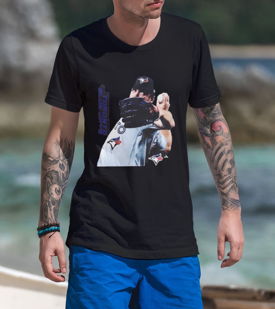 Trey Yesavage Toronto Blue Jays MLB Player Pitching Action T-Shirt