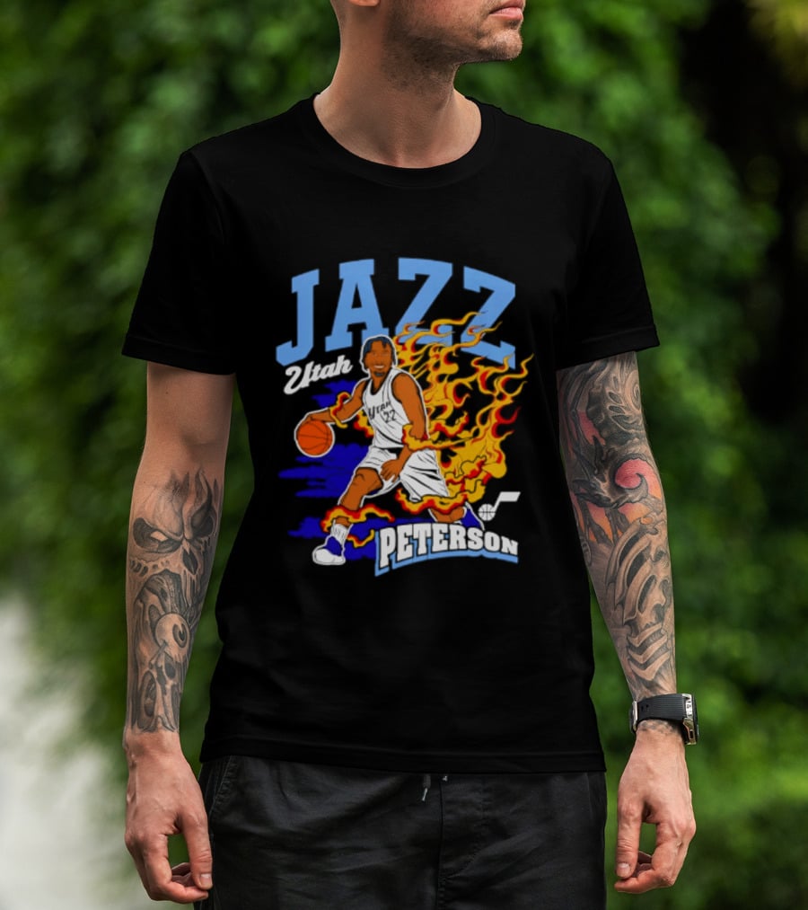 Utah Jazz Darryn Peterson Fiery Basketball Action Fan T-Shirt