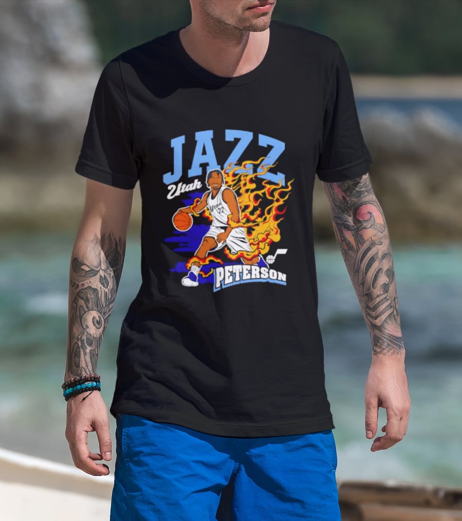 Utah Jazz Darryn Peterson Fiery Basketball Action Fan T-Shirt