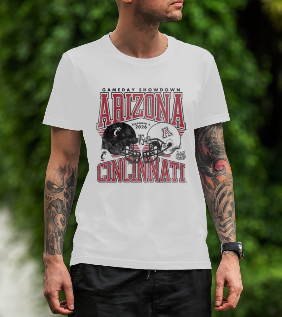 Arizona Wildcats Vs Cincinnati Bearcats October 3 2026 Football Helmet Gameday Showdown T-Shirt