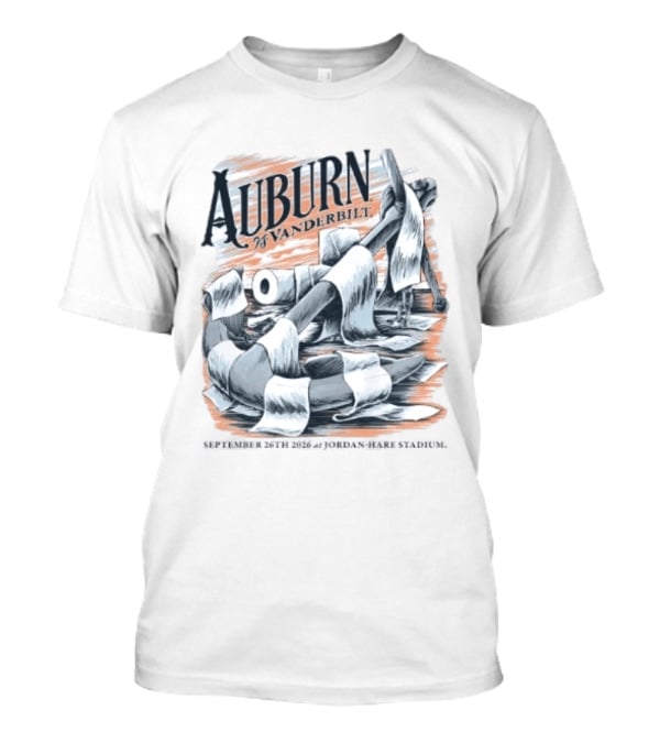 Auburn Vs Vanderbilt September 26th 2026 Jordan Hare Stadium Gameday Football Matchup Toilet Paper War Scene T-Shirt