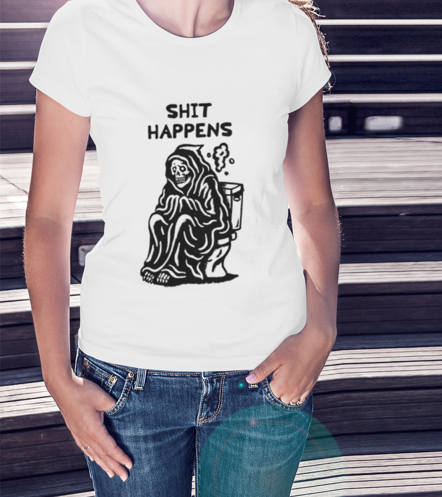 Shit Happens Grim Reaper Skeleton On Toilet T-Shirt