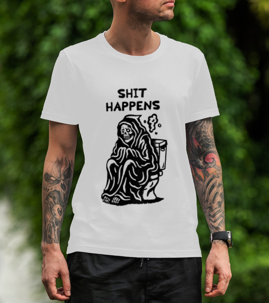 Shit Happens Grim Reaper Skeleton On Toilet T-Shirt