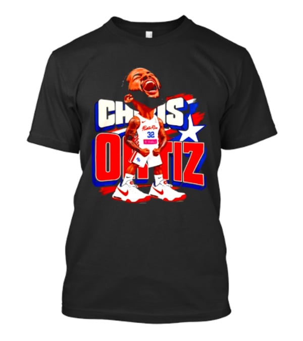 Chris Ortiz Puerto Rico Basketball Player Caricature With Jersey Number 32 Nike Sneakers T-Shirt