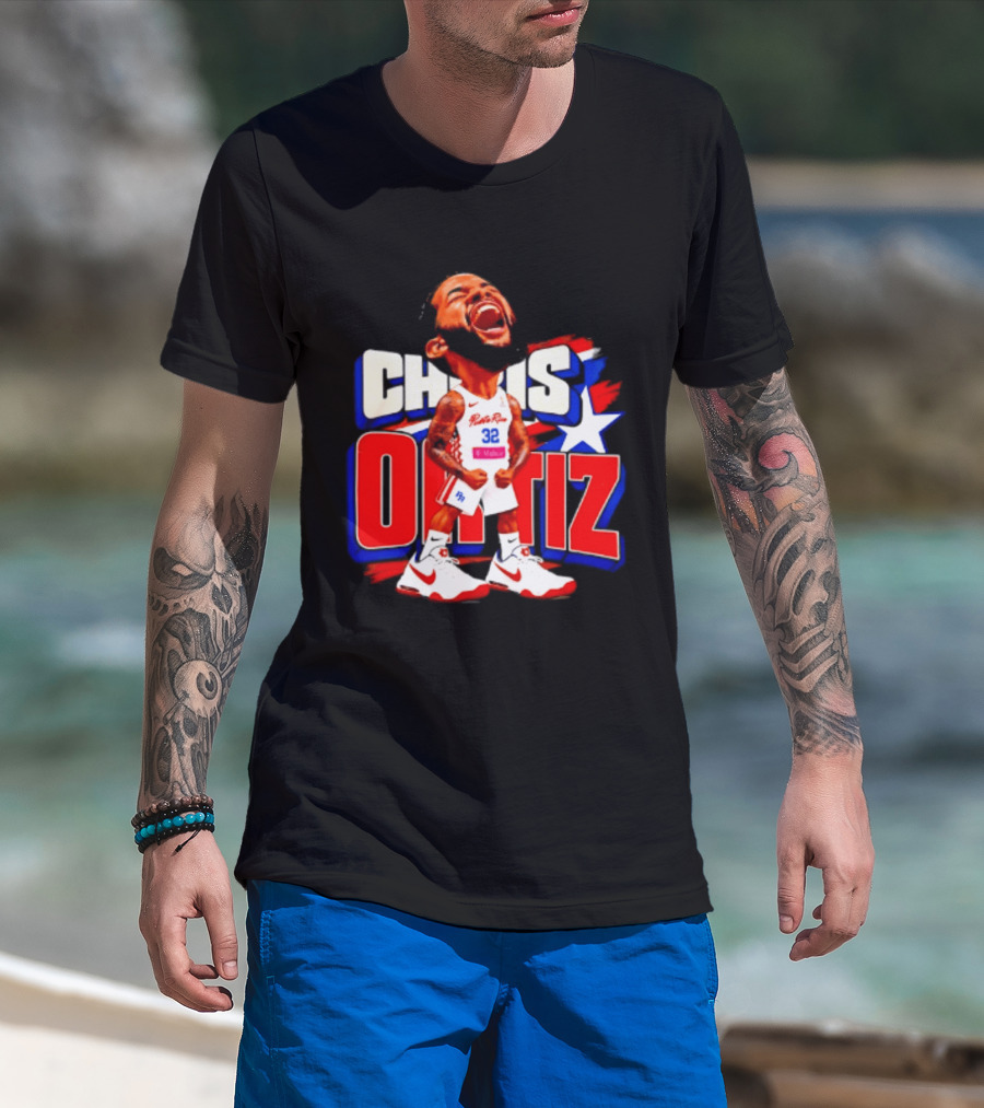 Chris Ortiz Puerto Rico Basketball Player Caricature With Jersey Number 32 Nike Sneakers T-Shirt