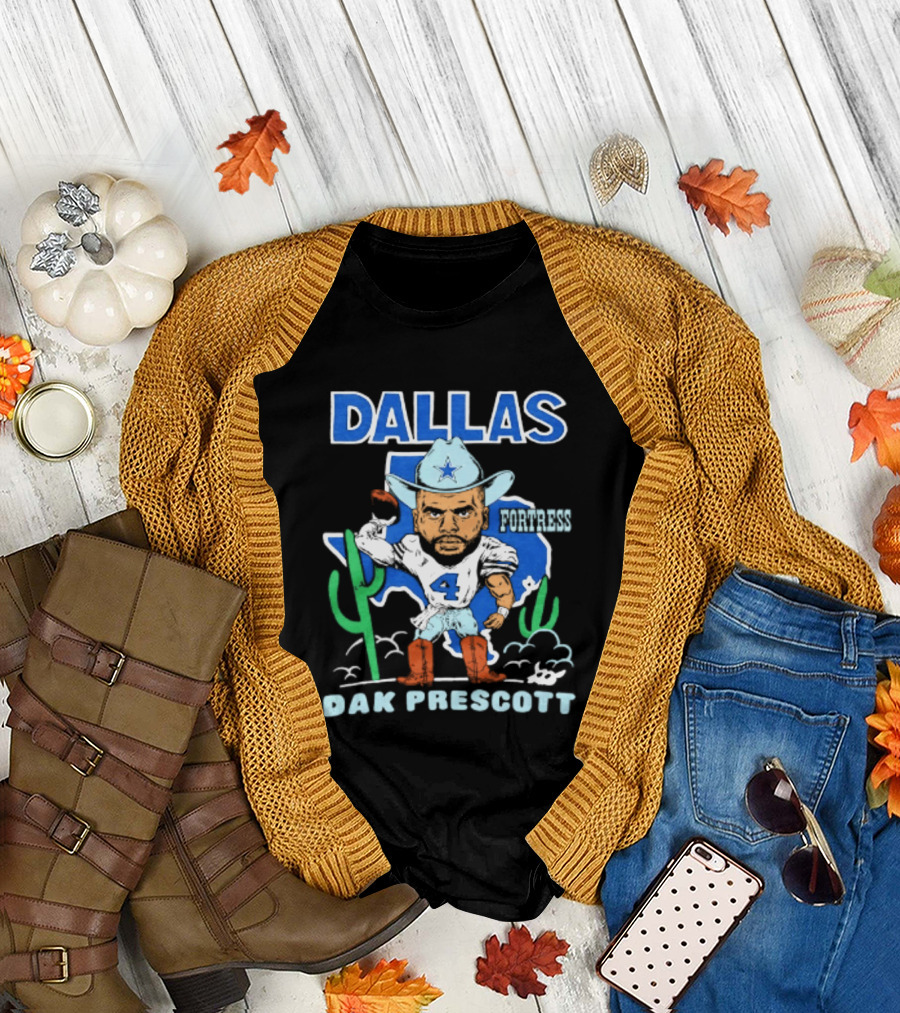 Dallas Cowboys Dak Prescott 4 Player Caricature With Cowboy Hat And Cactus T-Shirt