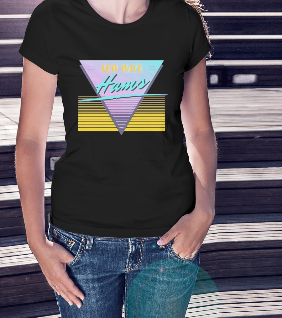 New Wave Hams Retro 80s Aesthetic Triangle Stripes T-Shirt