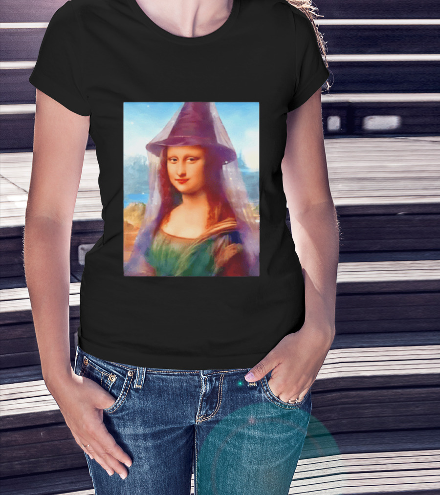 Mona Lisa Witch Hat Magical Painting Twist T-Shirt