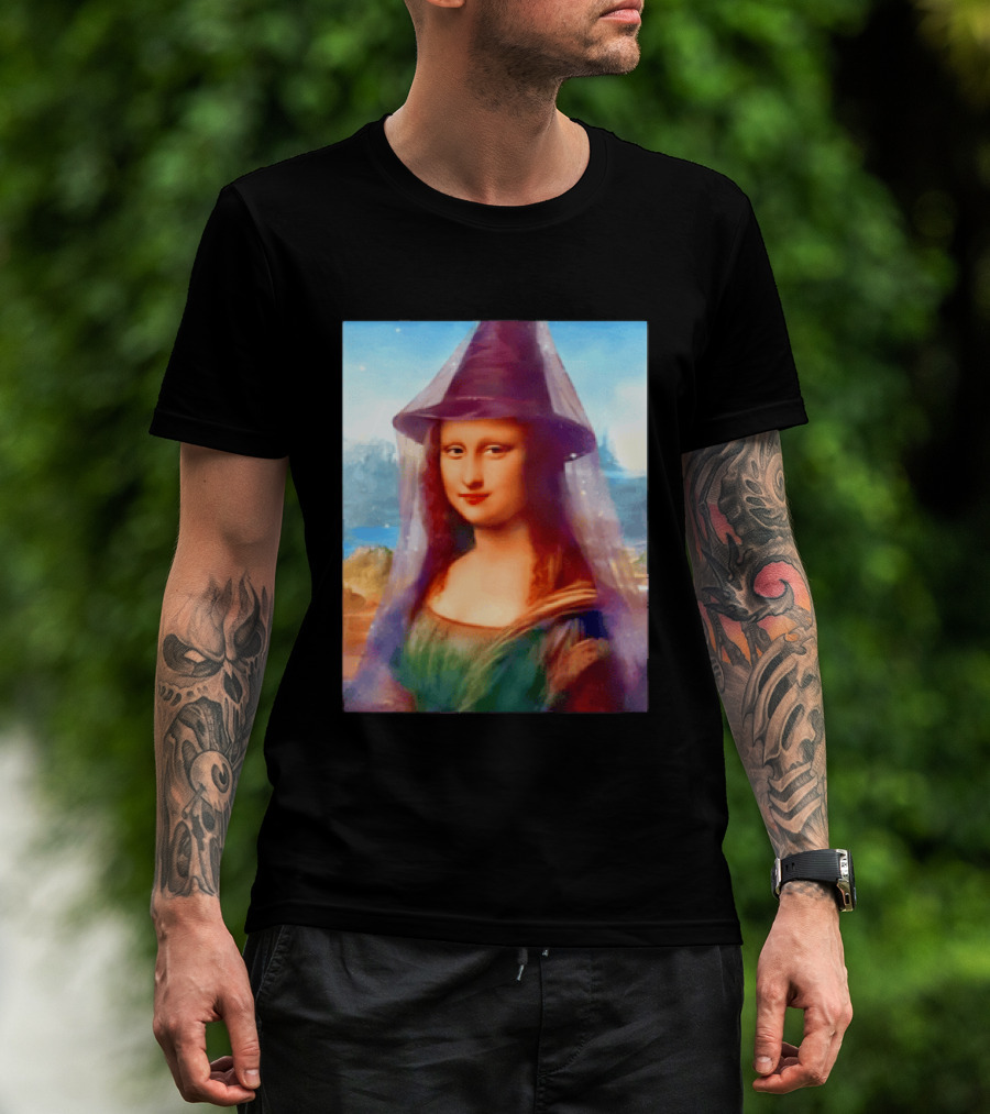 Mona Lisa Witch Hat Magical Painting Twist T-Shirt