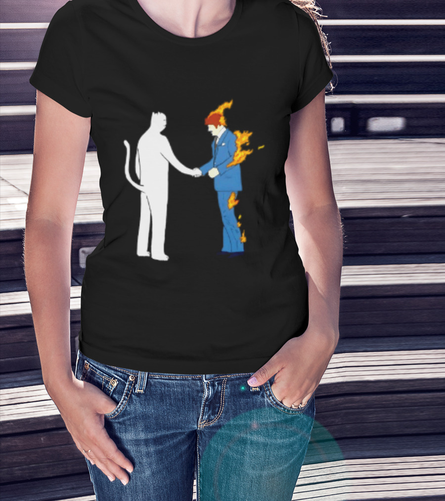 Rip N Dip Cat Handshake Burning Man Suit On Fire T-Shirt