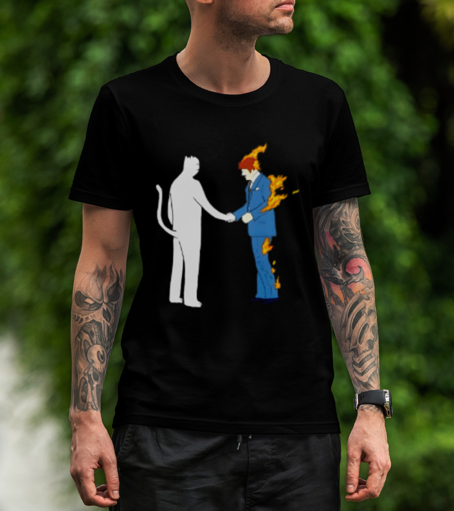 Rip N Dip Cat Handshake Burning Man Suit On Fire T-Shirt