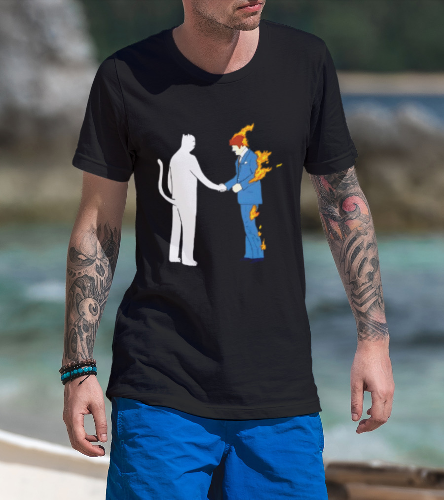 Rip N Dip Cat Handshake Burning Man Suit On Fire T-Shirt