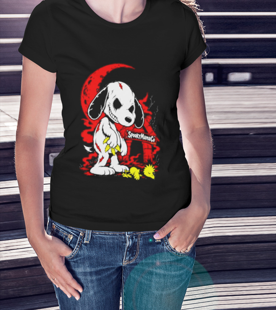 SpookyMamaCo Zombie Snoopy Woodstock Red Moon Halloween T-Shirt