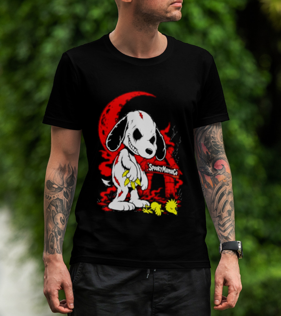 SpookyMamaCo Zombie Snoopy Woodstock Red Moon Halloween T-Shirt