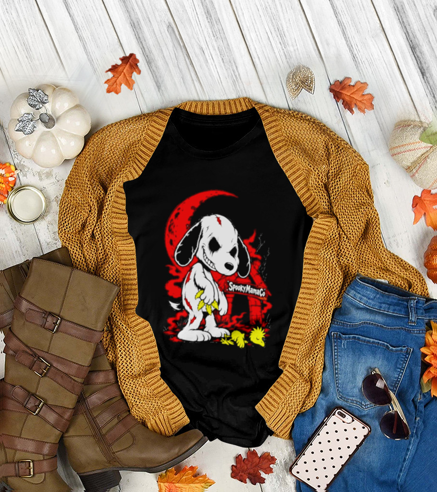 SpookyMamaCo Zombie Snoopy Woodstock Red Moon Halloween T-Shirt